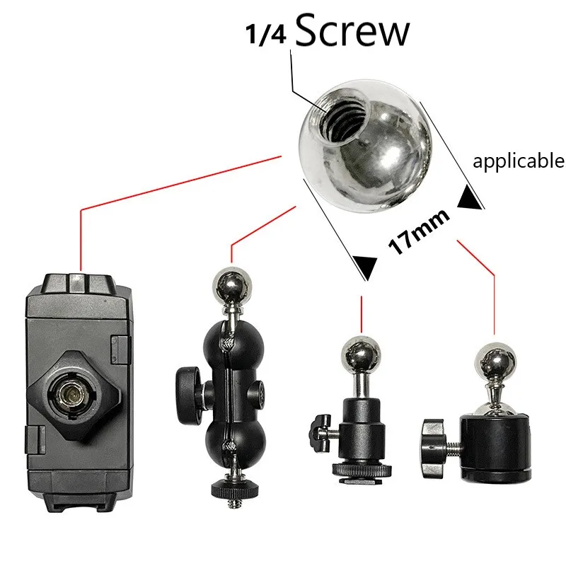 1.7cm 구형  1/4 나사 휴대폰 클립 전송 나사 17.4mm 플랫 클립 금속 어댑터 스틸 볼 헤드