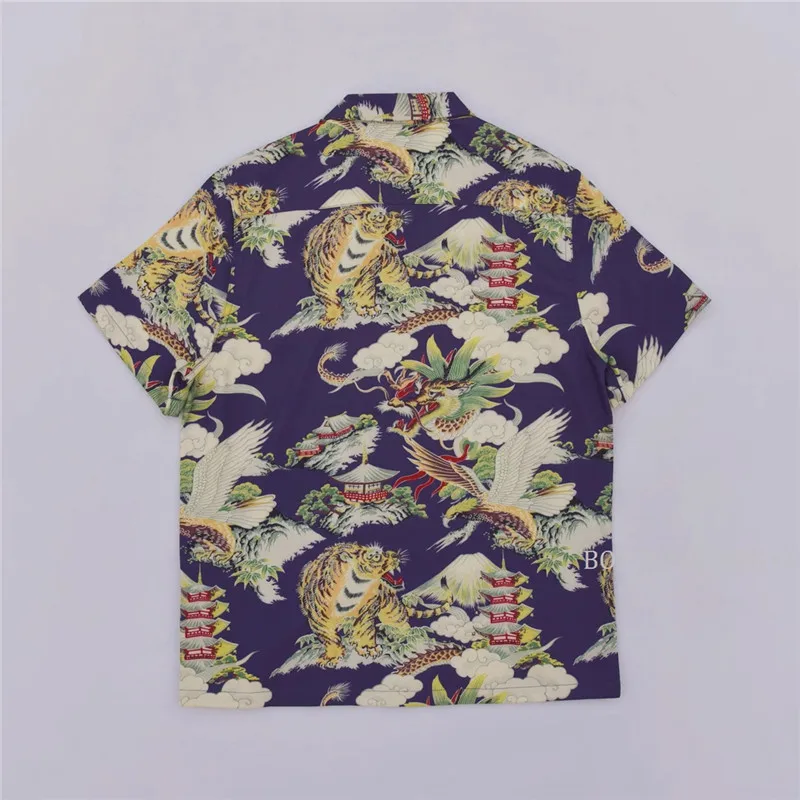 BOB DONG Aloha Shirt Mount Fuji & Animals Print Short-Sleeve Hawaiian Vacation Wear 3