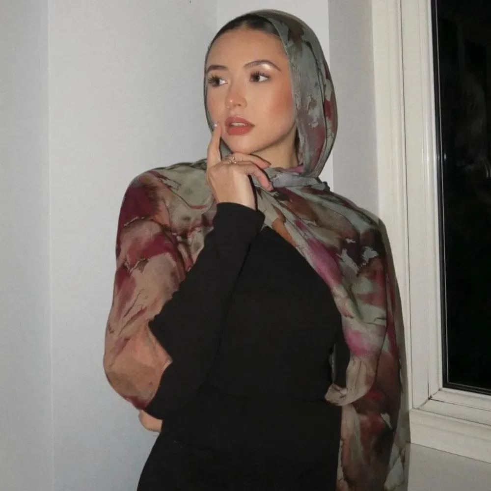 Watercolor Floral Printing Hijab Scarf Breathable Soft Long Fashion Scarves Headscarf Paisley Print Muslim Hijabs Shawl printed scarf plain hijab scarf