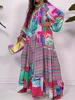 plus Size Women's Casual Dress Long Sleeve V-Neck Irregular Pattern Print Fall Winter New Personalized Apparel