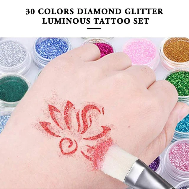 Diamond Glitter Tattoo Set Temporary Tattoo Kit 24 Glitter Colors