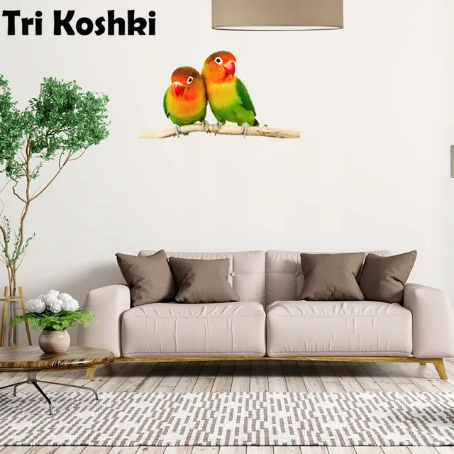 Tri koshki RC026 Animal Bird Green-Red Parrot Family Wall Sticker