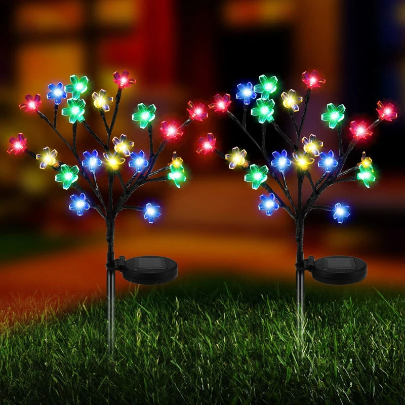 Solar LED Cherry Blossoms Fairy Tree Lights Outdoor Garden Christmas Decor Waterproof Landscape Solar Lamp