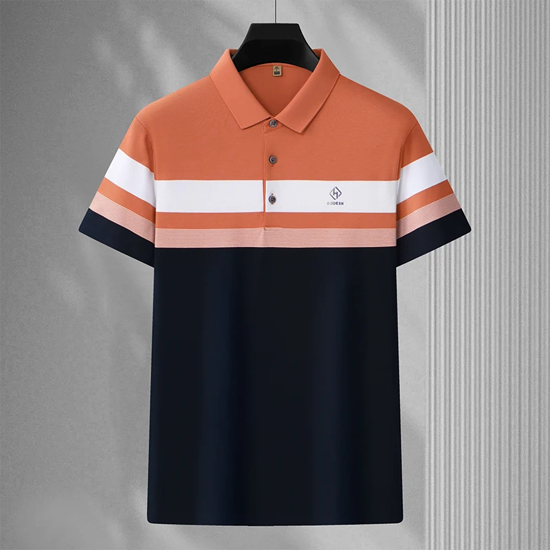 Summer Thin Classic Polo Shirt 2024 New Business Casual Lapel Striped Short Sleeve Men's Fashion Simple T-shirt