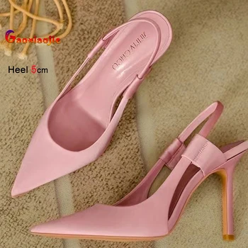 2025 nuovi sandali da donna con tacco alto fata rosa moda banchetto tacchi versatili punta a punta bocca superficiale scarpe da donna in morbida pelle 1