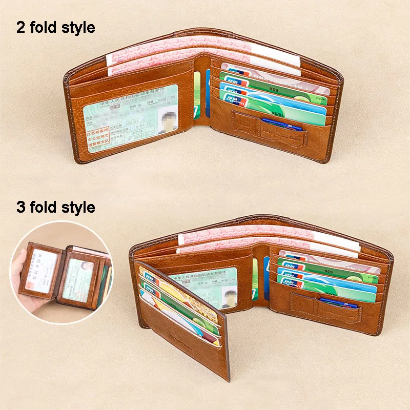 Leather wallet card bag for men Short new large capacity anti-theft card multi-function retro horizontal ID card wallet wallet