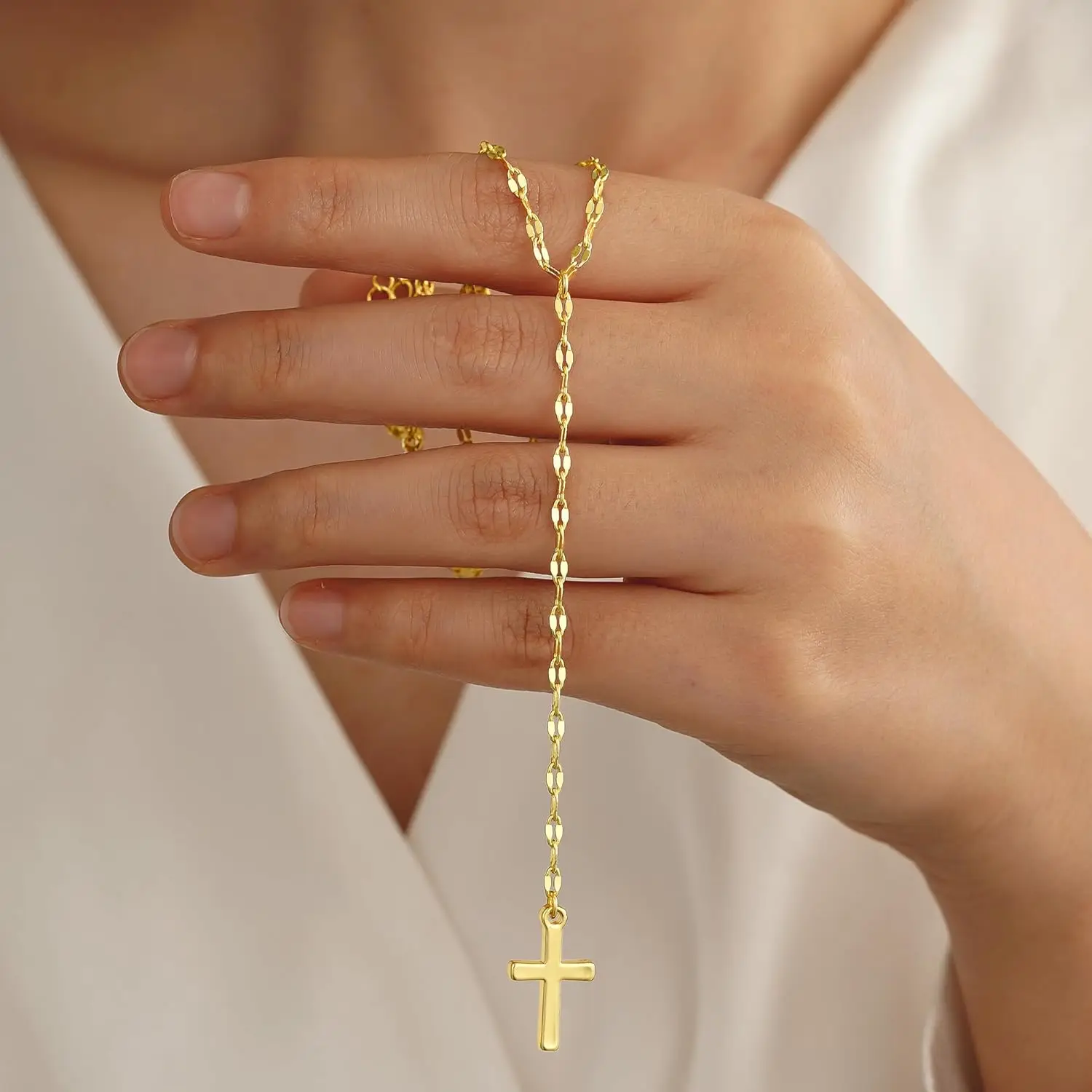 14k Gold Lariat Cross Necklace 5