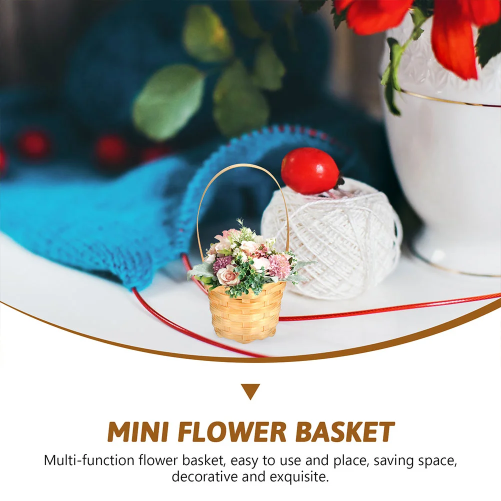 5 Pcs Small Storage Containers Mini Flower Basket Woven Baskets Linen Bamboo Bathroom for Wedding 4