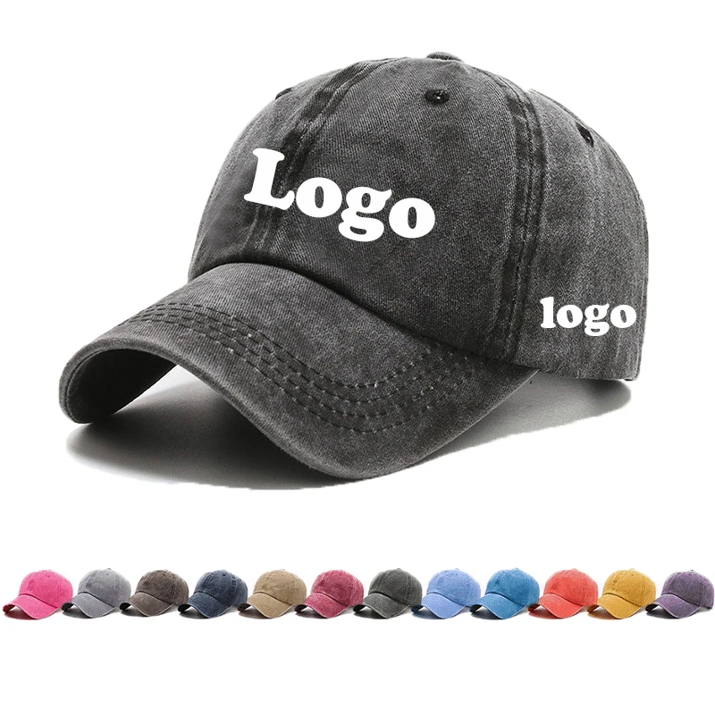 Custom LOGO Washed Cotton Baseball Cap Snapback Hats Adjustable Size Retro Unisex Vintage Washed Cotton Sunshade Soft Cap 3