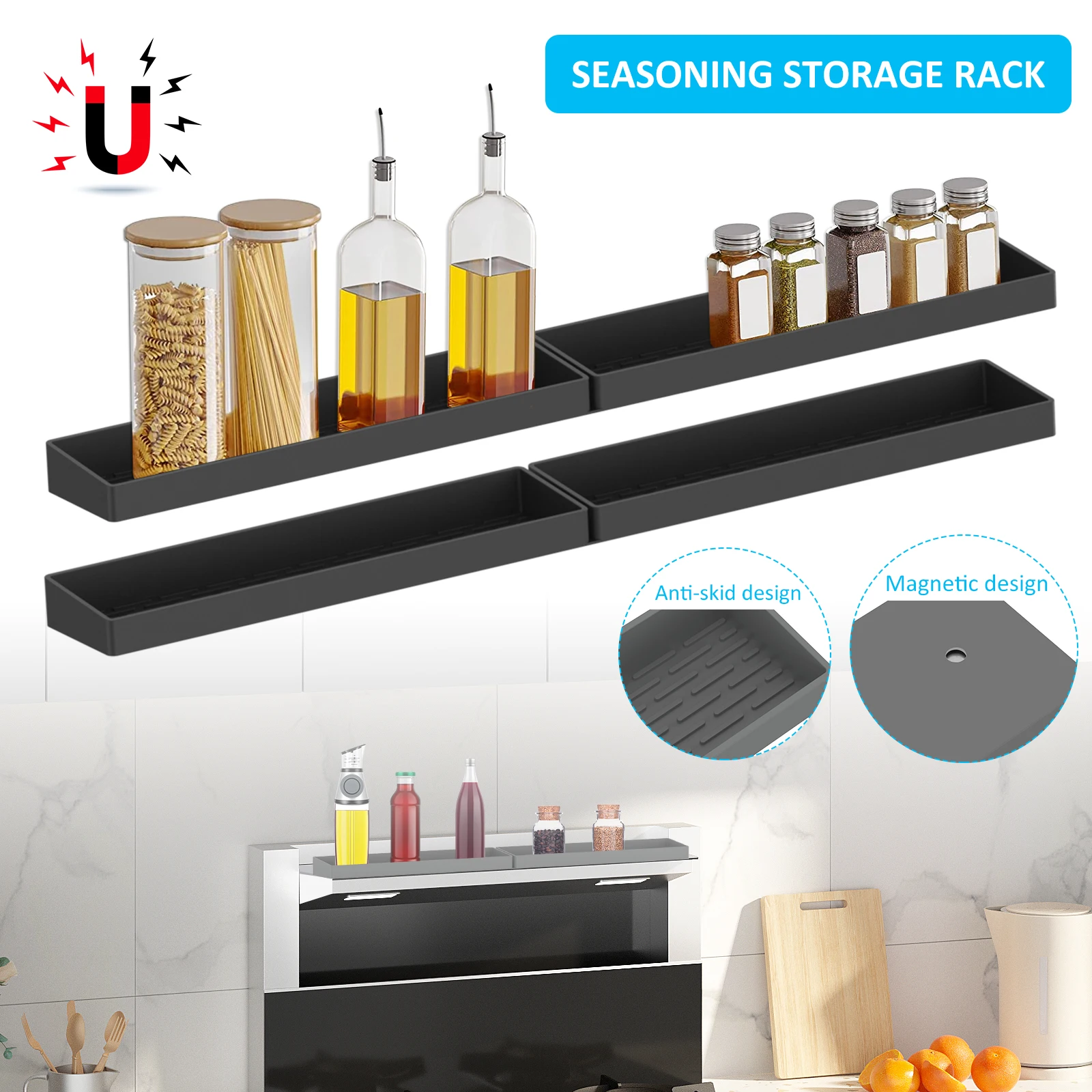 

Magnetic Stove Top Shelf 30inch Length Silicone Over Stove Spice Rack Heat Insulated Kitchen Storage Solution Foldable