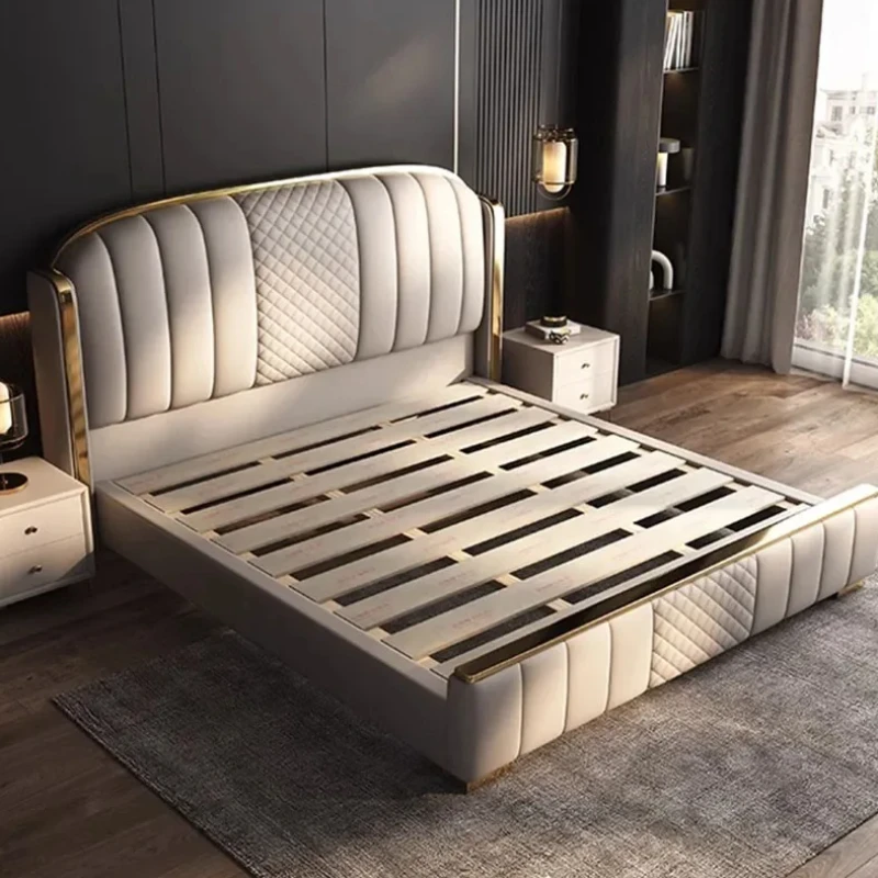 

Luxury Modern Double Bed Master Cheap King Modular Frame Double Bed Aesthetic Faux Leather Letti Matrimoniali Furniture Bedroom