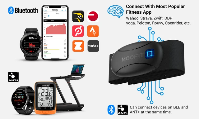 moofit HR6 Pulsometro Banda Pectoral, Sensor de FC Resistente al Agua IP67,  Protocolo Bluetooth/Ant+,Datos en Tiempo Real y Dinámica del Movimiento,  Compatible con APPs iOS/Android : : Deportes y aire libre