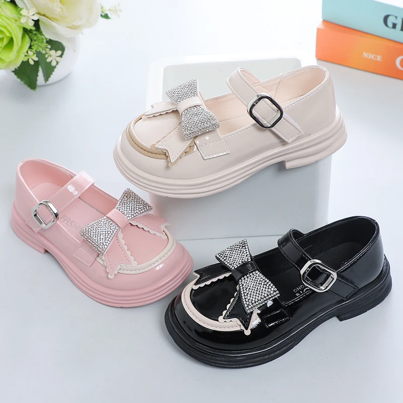 Cute Girls Rhinestone Bow Pink Versatile Casual 2023 Children's Fashion Shoes for Party Wedding Shows Hook & Loop Casual Shoes 5