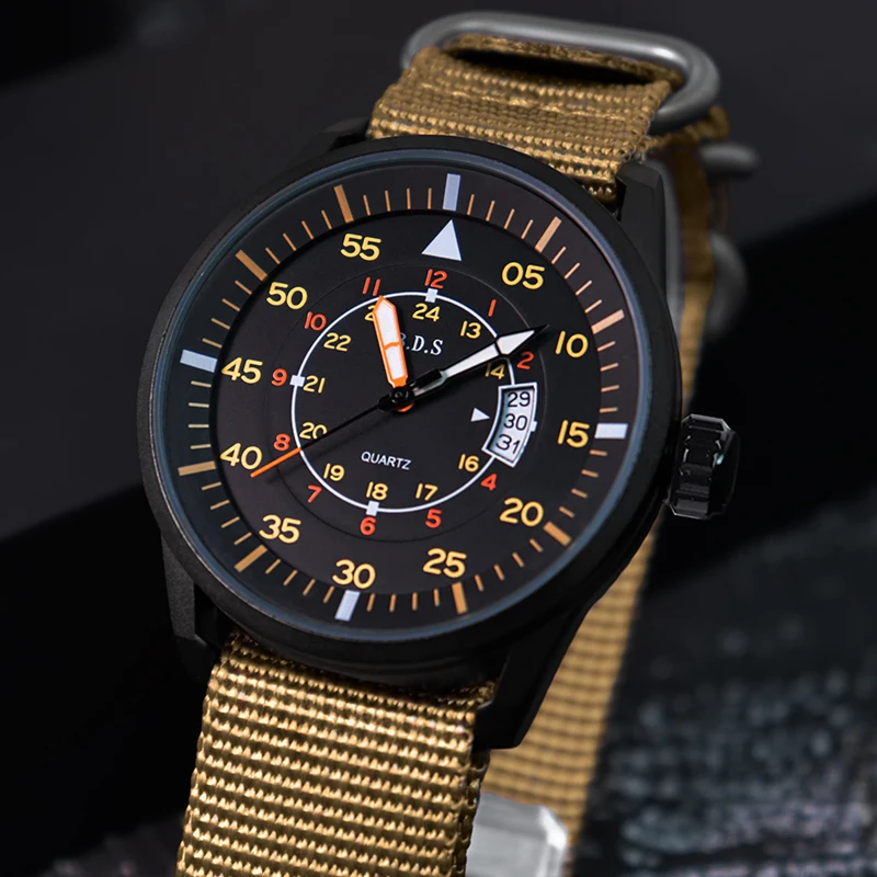 ADDIESDIVE Men's Quartz Watches Men Outdoor Sports Luminous Nylon strap 50m waterproof Wristwatches Men pilot watch reloj hombre