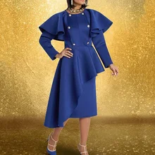 

Fashion Women Irregular Dress OL Commuter Elegant Ruffle Patchwork Long Sleeve Pullover Solid Color Spring Fall Ladies Dress