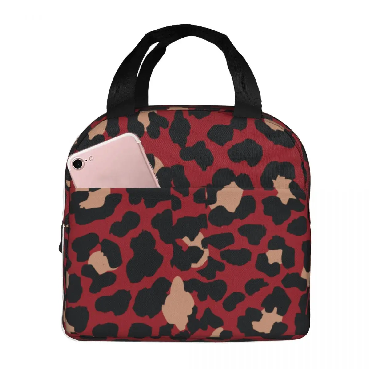 Lunch Bag For Women Kids Leopard Printed Red Thermal Cooler Impermeabile Picnic Work Canvas Lunch Box Food Bag