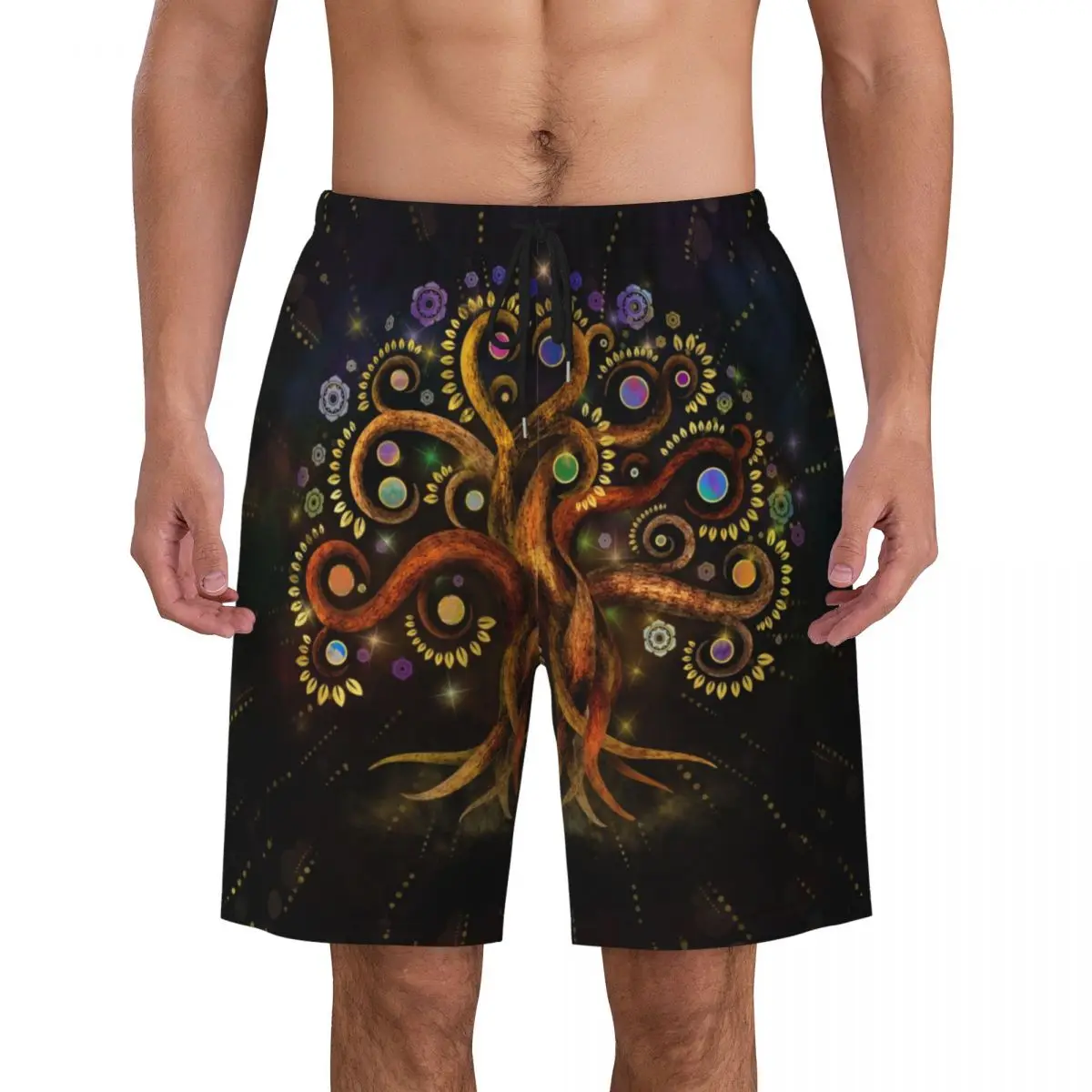 

Tree Of Life Yggdrasil Rainbow Swirl Board Shorts Mens Cool Beach Shorts Briefs Quick Dry Swim Trunks