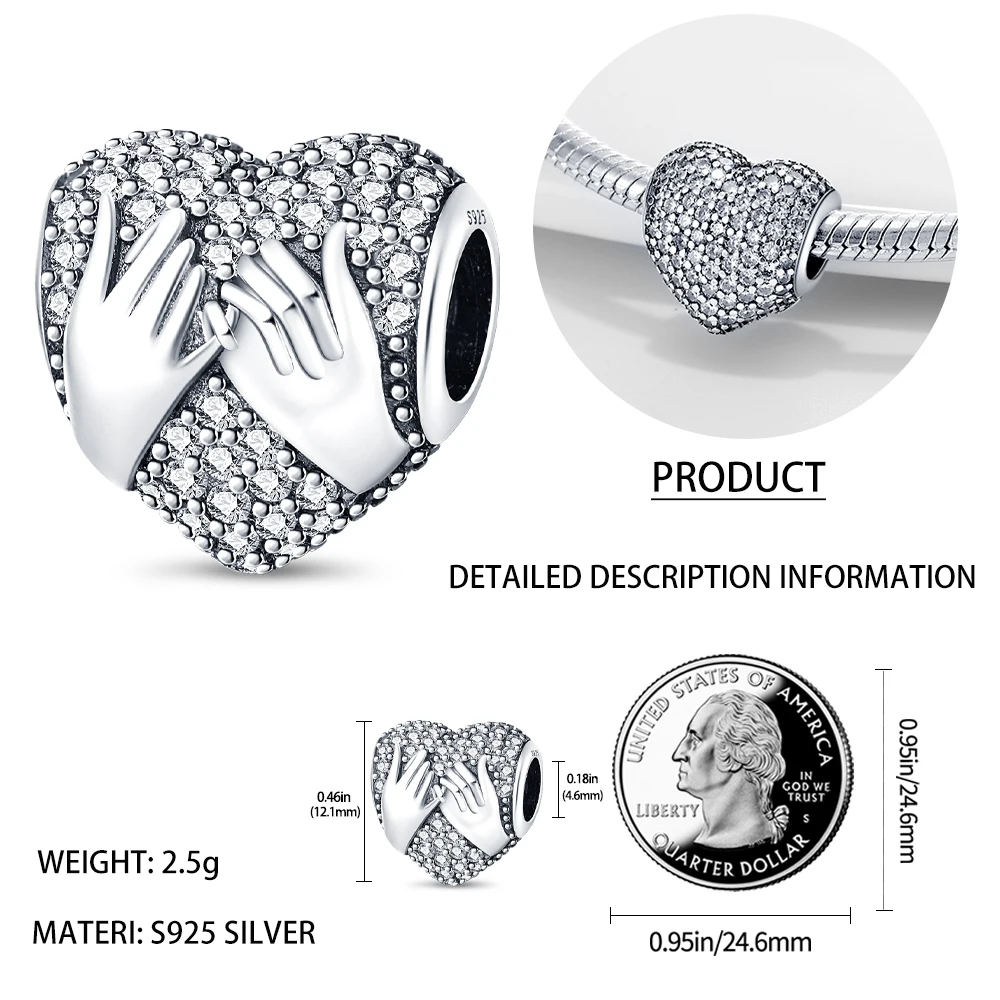 오리지널 참스  하트 인레이드 스톤 핸드홀딩 스트링 비즈 팔찌 여성용 주얼리 제작 DIY 선물