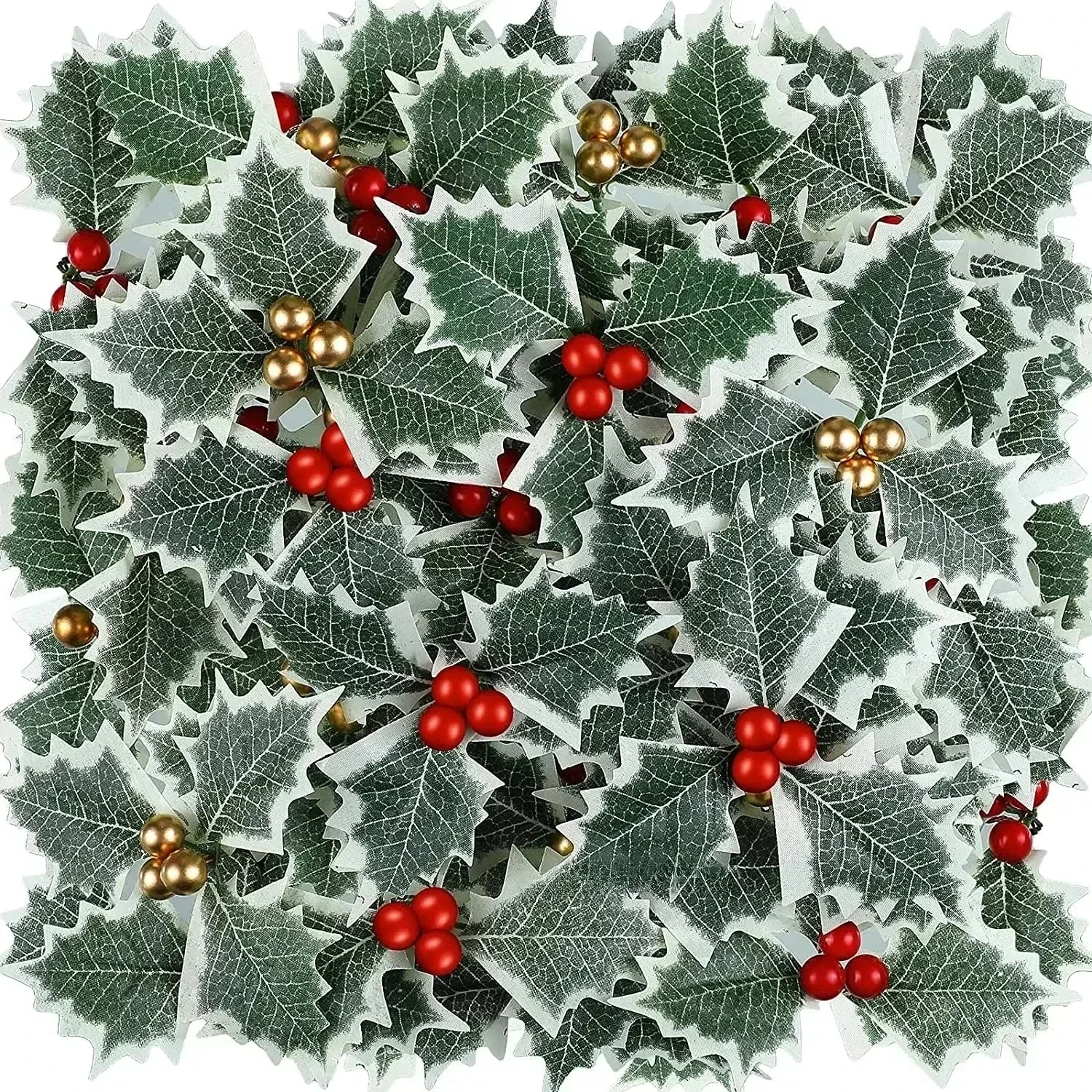 2025 Artificial Flowers Holly Berries with Leaves Christmas Wreath Navidad Decor Gift Festive Party Supplies Artificial Flowers