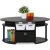Simple Design Oval Coffee Table with Bin for Living Room, Walnut, Café Tables 5