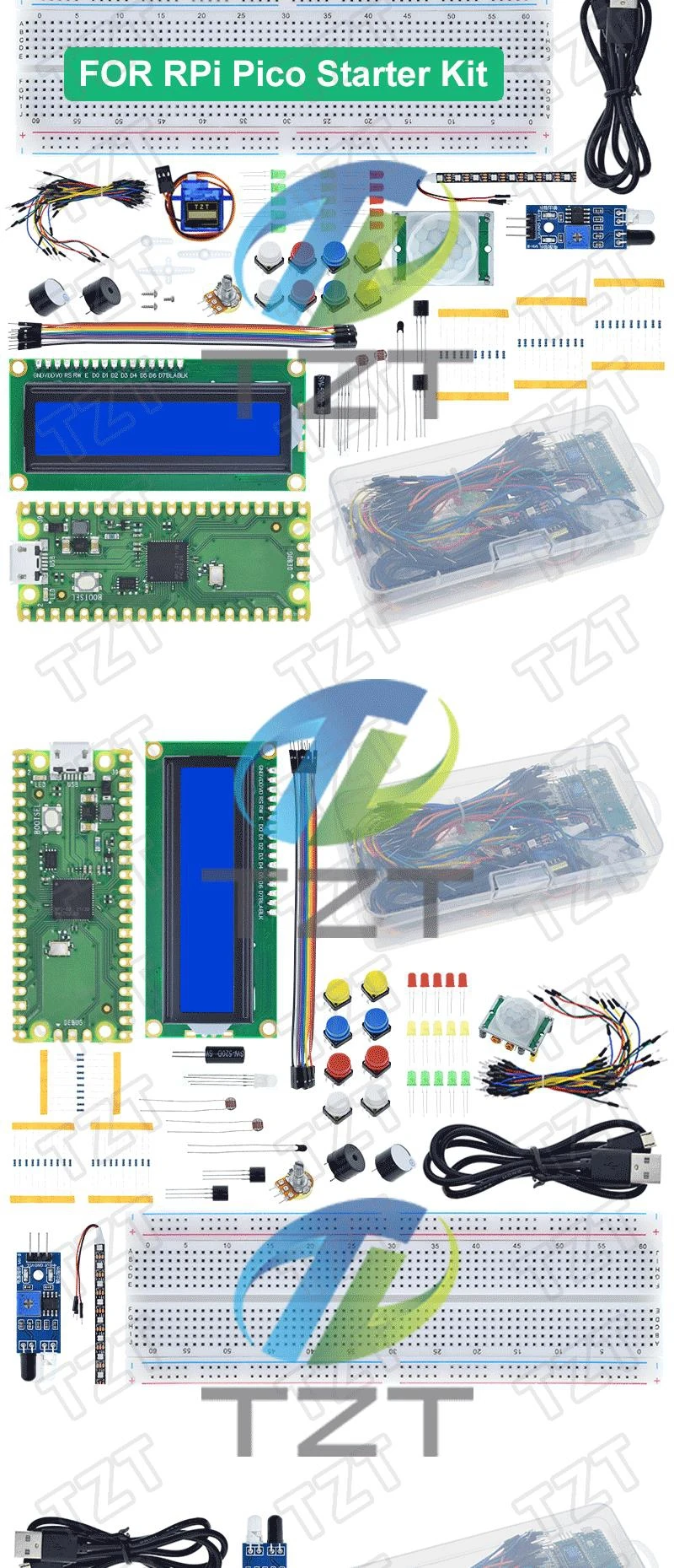 TZT Raspberry Pi Pico Entwicklungsboard Starter-Kit Steckbrett LCD-Modul Python-Programmierung Anfänger-Kit SG90 Servo LCD1602 – Detail 7