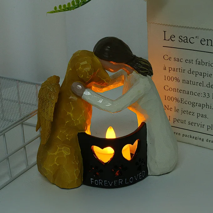 Manufacturer Direct Polyresin Pet Memorial Angel Hold Dog Statue tombstone