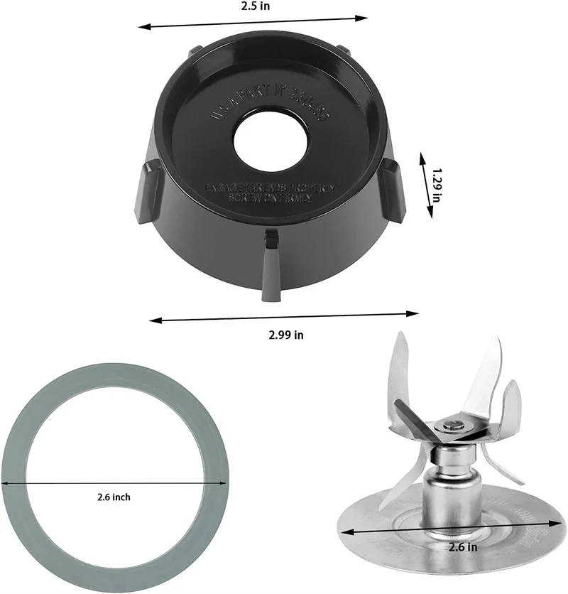 Replacement Parts Compatible with Oster Osterizer Blender Blade with Rubber Seal Gasket & 4902 Jar Bottom - 6 Point Fusion Blade 4980