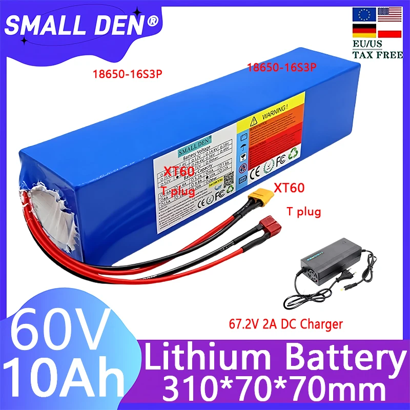

NEW 60v 10ah 1000 Lithium-Akku 16 s3p 67,2 w Hoch leistung für Elektro fahrrad Roller Motorrad Dreirad 2. 7 v2a Ladegerät