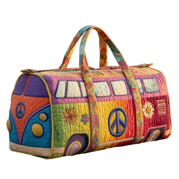 Borsa da Viaggio Trapuntata in Cotone Stile Hippie Boho con Stampa 3D a Rana, Borsa Yoga, Borsa Weekender per Pernottamento