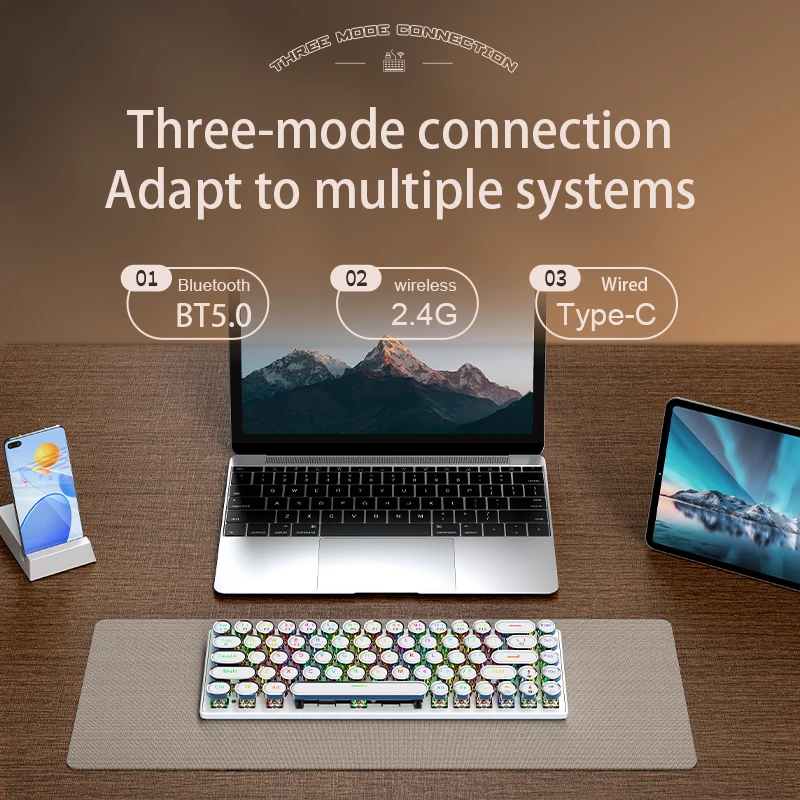 Apayado 68 키 레트로 펑크 트리플 모드 기계식 키보드, 블루투스 USB C 유선 핫 스왑 가능 게임용 키보드 (PC 노트북용)