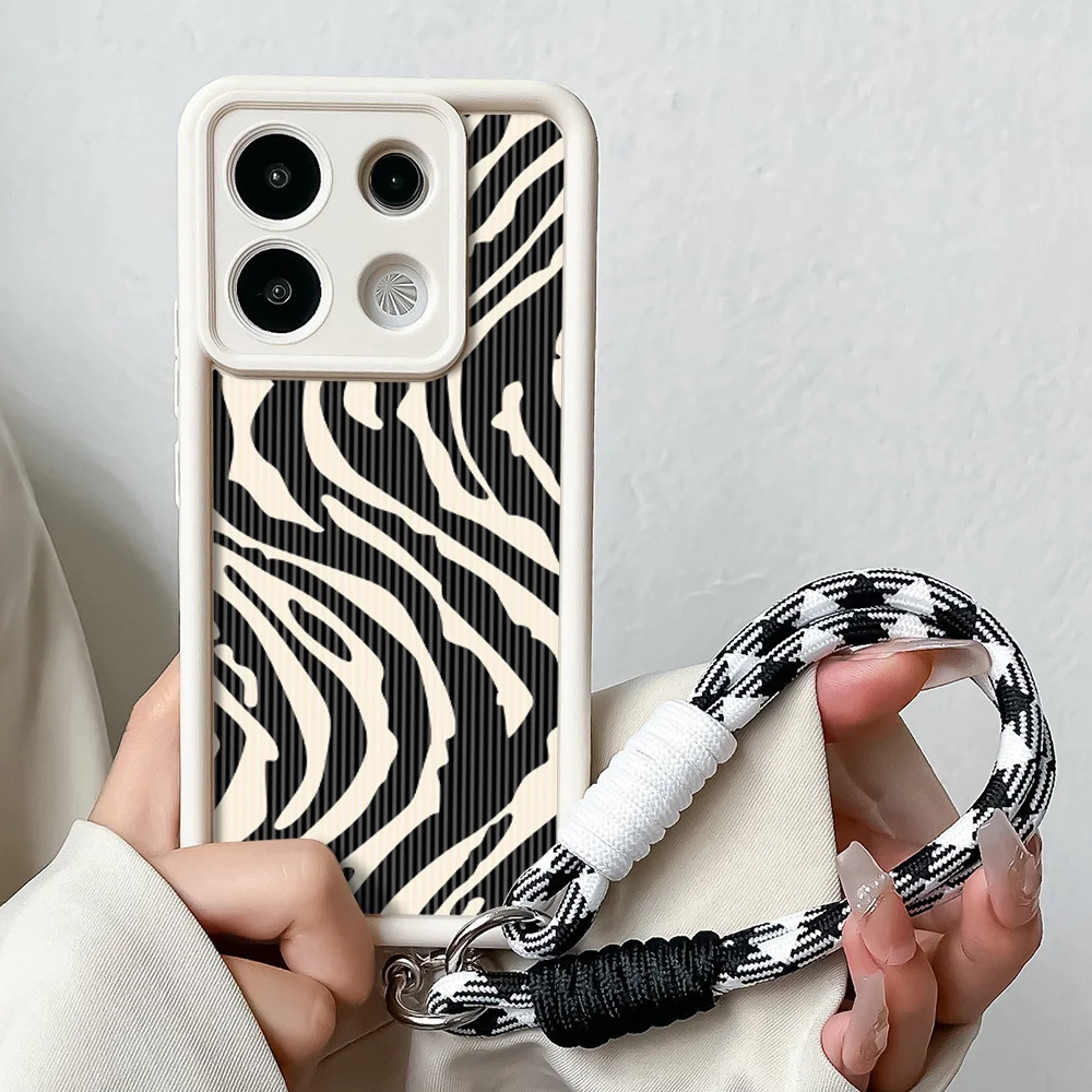 Zebra Stripes Phone Case with Wrist Chain and Lanyard Strap