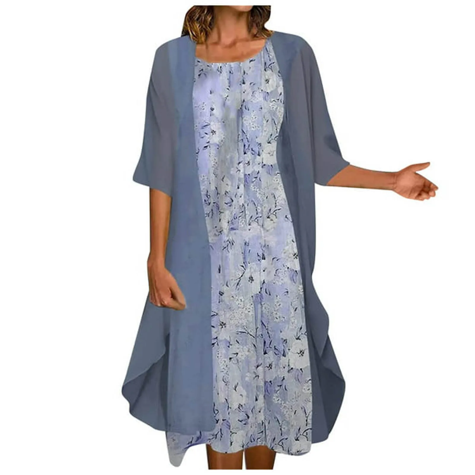 

Summer Two Piece Set Dress For Women Casual Fashion Print Dress Round Neck Medium Long Length Dresses 2023 New Vestidos