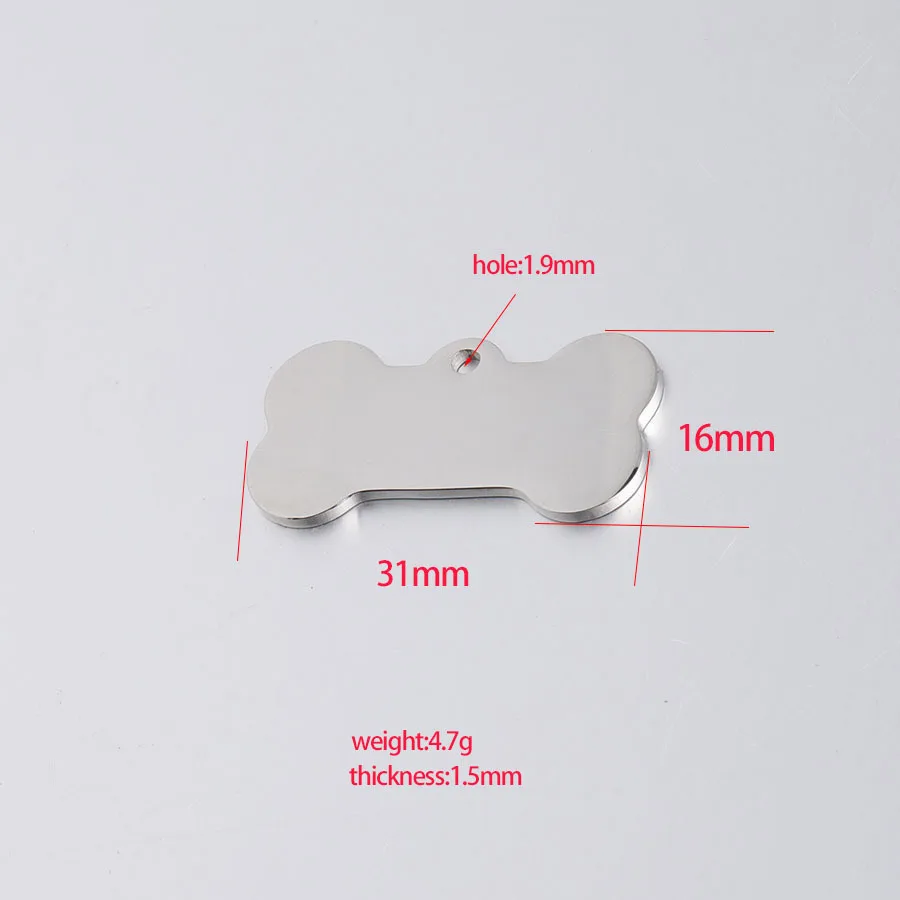 20Pcs/Lot 31*16mm High Quality Mirror Polished Stainless Steel Pet ID Tag Dog Bone Charms DIY Pendant
