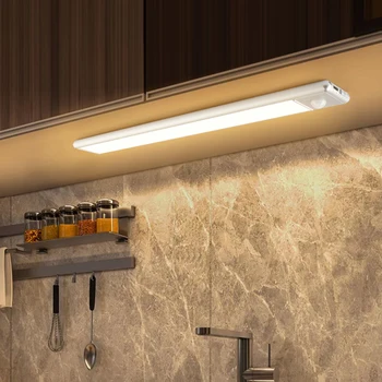 LED 야간 램프 무선 주방 캐비닛 아래 조명, USB 충전식 PIR 모션 센서, 옷장 옷장 램프, 알루미늄 야간 조명