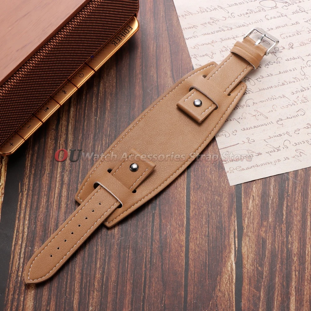 Vintage Cowhide Cuff Watch Band Bracelet in Deep Brown, Black, and Light Brown