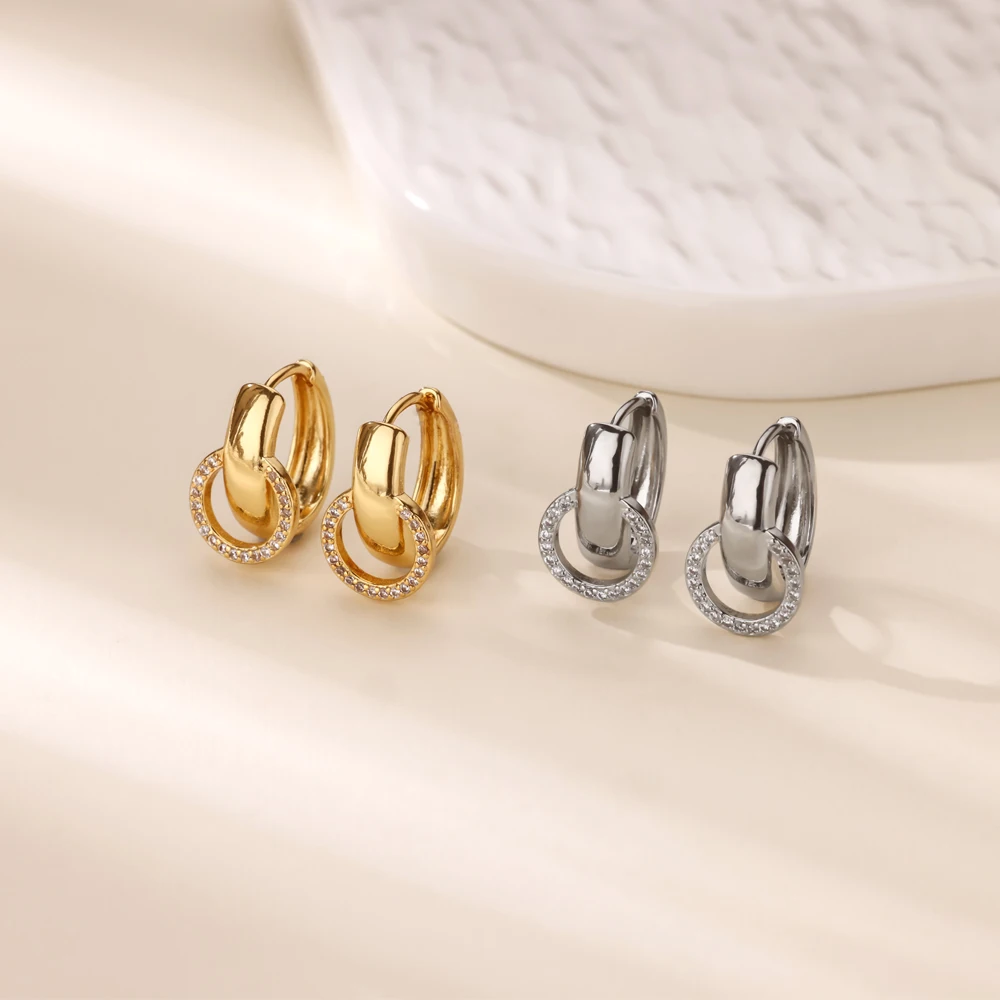 Zircon Double Circle Earrings for Women