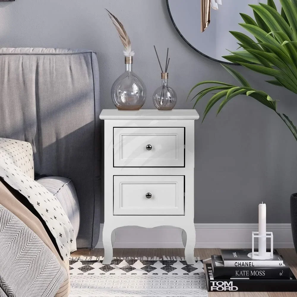 White Nightstand Set of 2, Nightstands with 2 Drawers, Bed Side Table/Night Stand, Small Nightstand for Bedroom 2