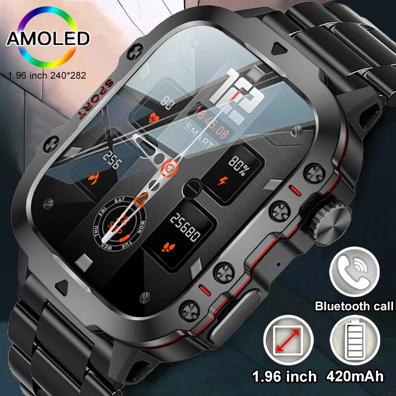 Nuovo Robusto Orologio Intelligente Militare Da Uomo Schermo Amoled Hd Frequenza Cardiaca Chiamata Bluetooth Smartwatch Da Esterno Impermeabili Per Hu