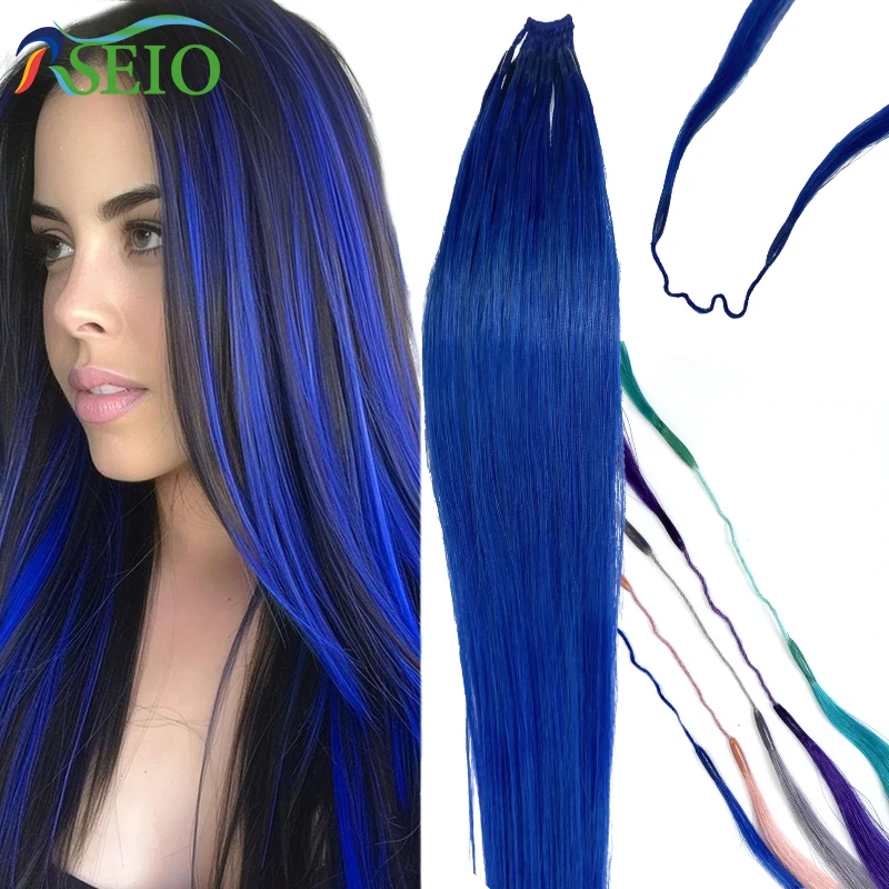 RESIO Double Stick I Tip Hair Extensions 100% Real Human Fusion Hair Extensions Easy to draw Color Purple Blue Pink Gray 20inch