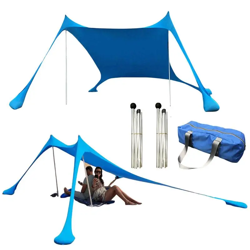 Tenda Da Spiaggia Parasole Leggera Con Sacchetti Sabbia - Grande 210x210 Cm, UPF 50+, 4 Picchetti, Per Famiglia E Attività All'aperto