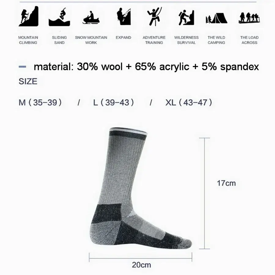 Thermal socks 1 Pairs merino wool thermal socks for men women winter keep warm outdoor ski hiking socks sports thermococcus thicken M L X
