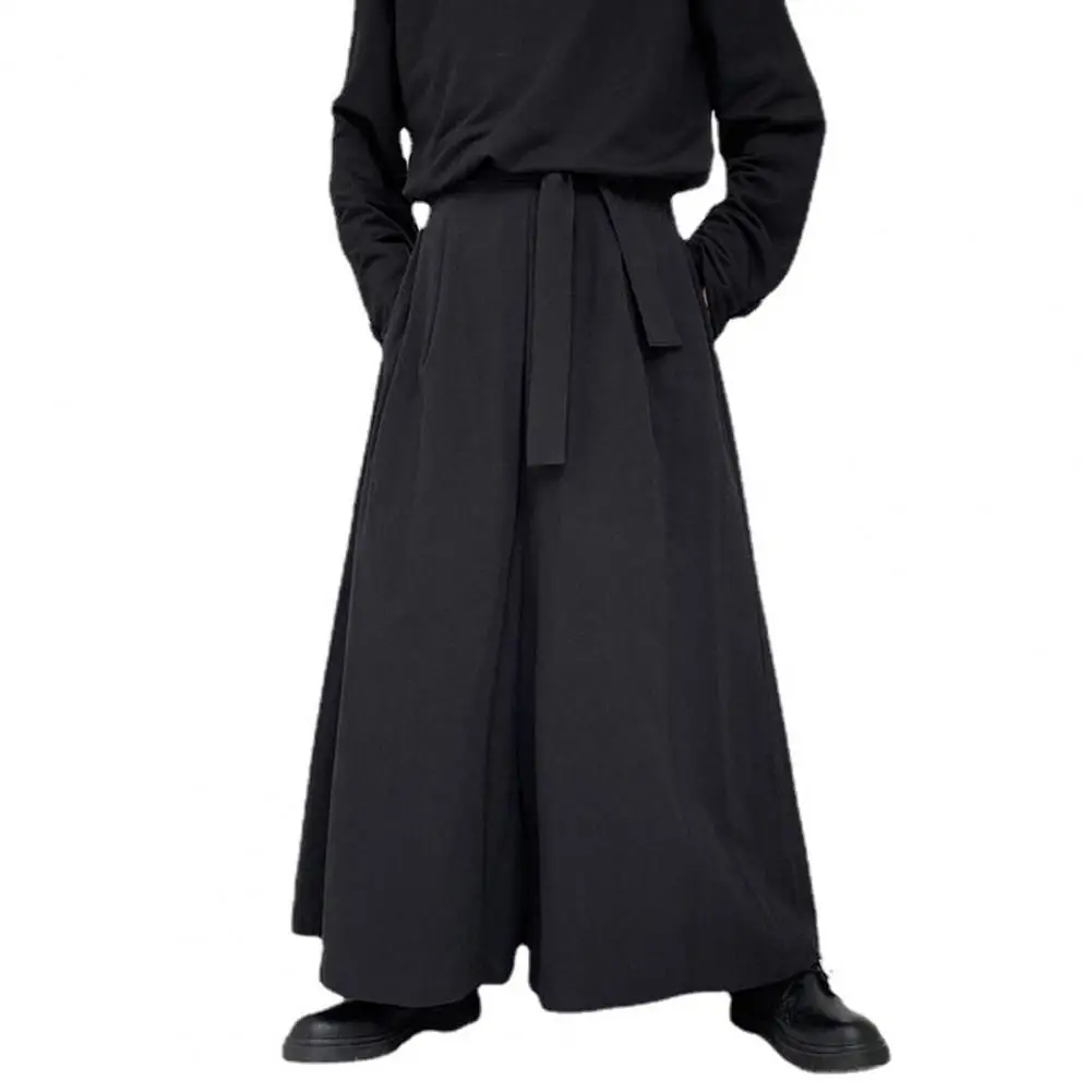 Wide Leg Pants Trendy Men Trousers Punk Streetwear Dark Style Samurai Spring Pants Lace Up Autumn Trousers for Cosplay