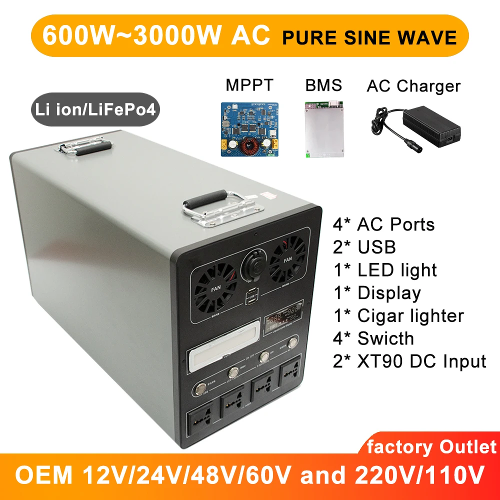 Buon Prezzo All'Ingrosso Smart Bms System Solar Power Bank 3000W Centrale Elettrica Portatile 3Kw Generatore Di Energia Solare Con Mppt