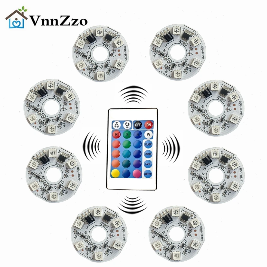 10-1PCS 1세트 6LEDs RGB LED 조명 플레이트 3-5V 연동 제어 다채로운 무선 리모컨 RGB 비즈 COB 칩 전구 액세서리