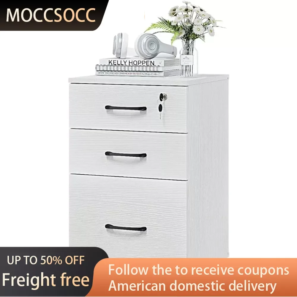 .3 Drawer Wood Mobile File Cabinet Under Desk Storage Drawers Small File Cabinet for Home Office (White) Freight Free Shelving