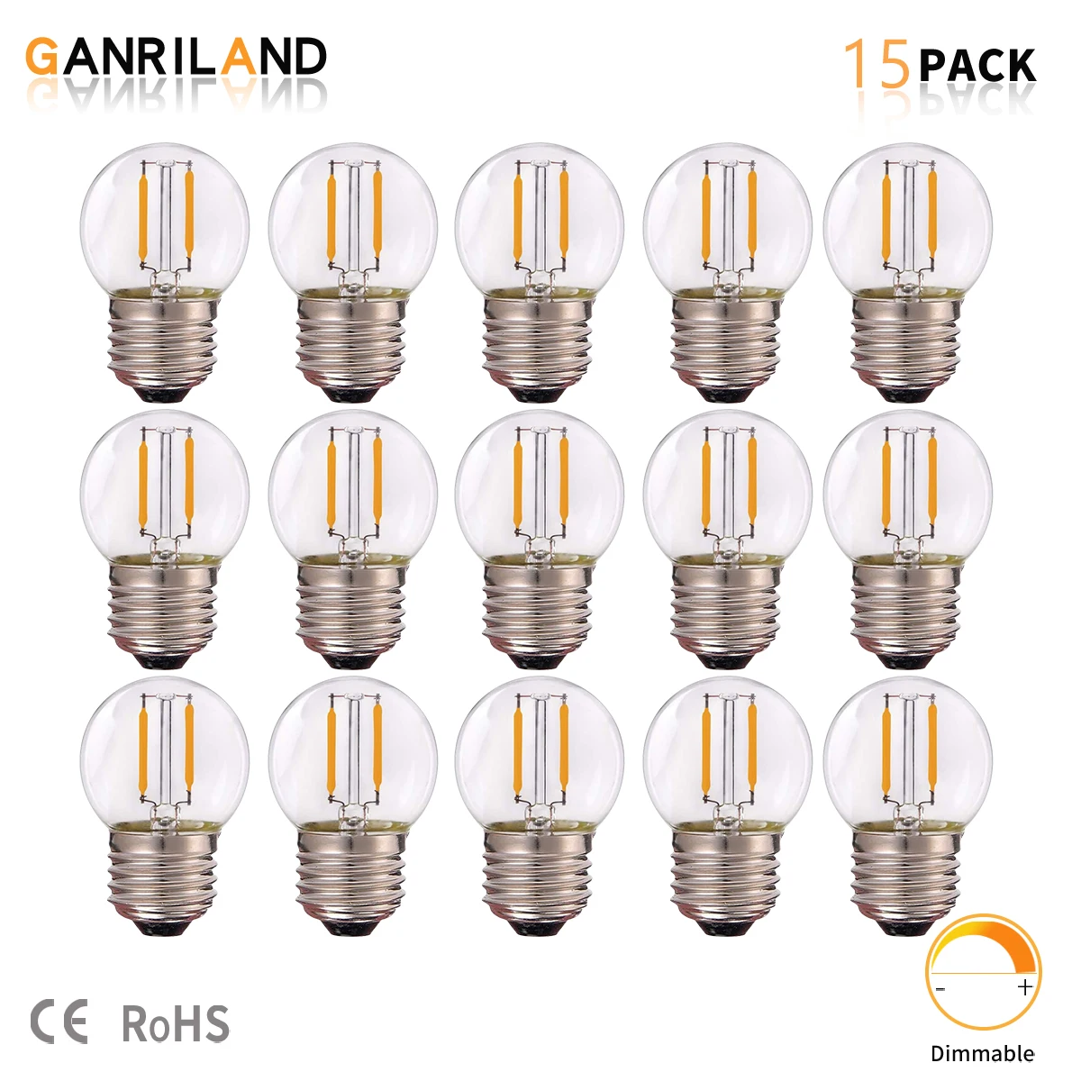 

GANRILAND Retro E27 LED Globe Mini Bulb 1W Equal Edison Bulb 10 Watt Warm White 2700K Dimmable G40 String Light Replacement Bulb