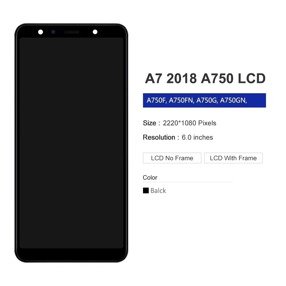 삼성 갤럭시 A7 2018 SM A750F 용 TFT LCD 화면 디스플레이, 디지타이저 포함, 전체 조립 휴대폰 교체 부품
