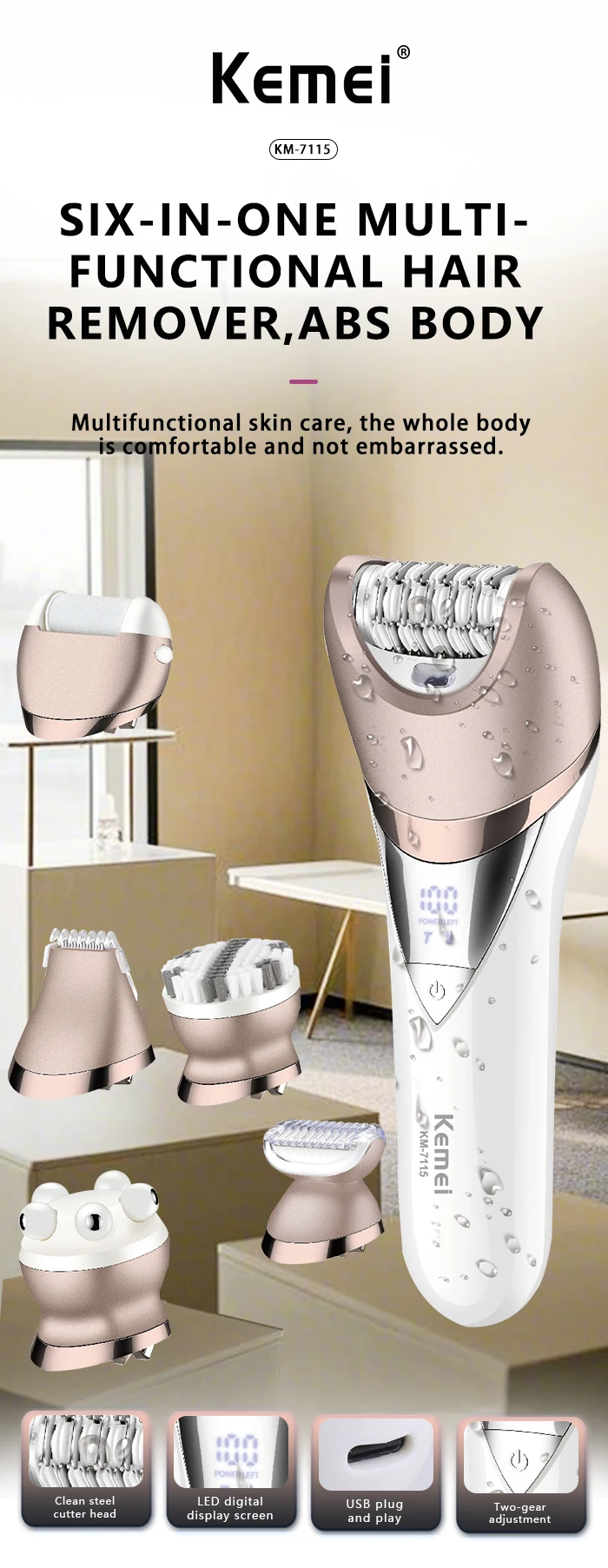 maquina de depilación eléctrica impermeable masaje lavado cara lijadora de pies depiladora afeitadora 6 en 1 recortadora de pelo corporal para mujeres &raquo; maquina de depilación electrica