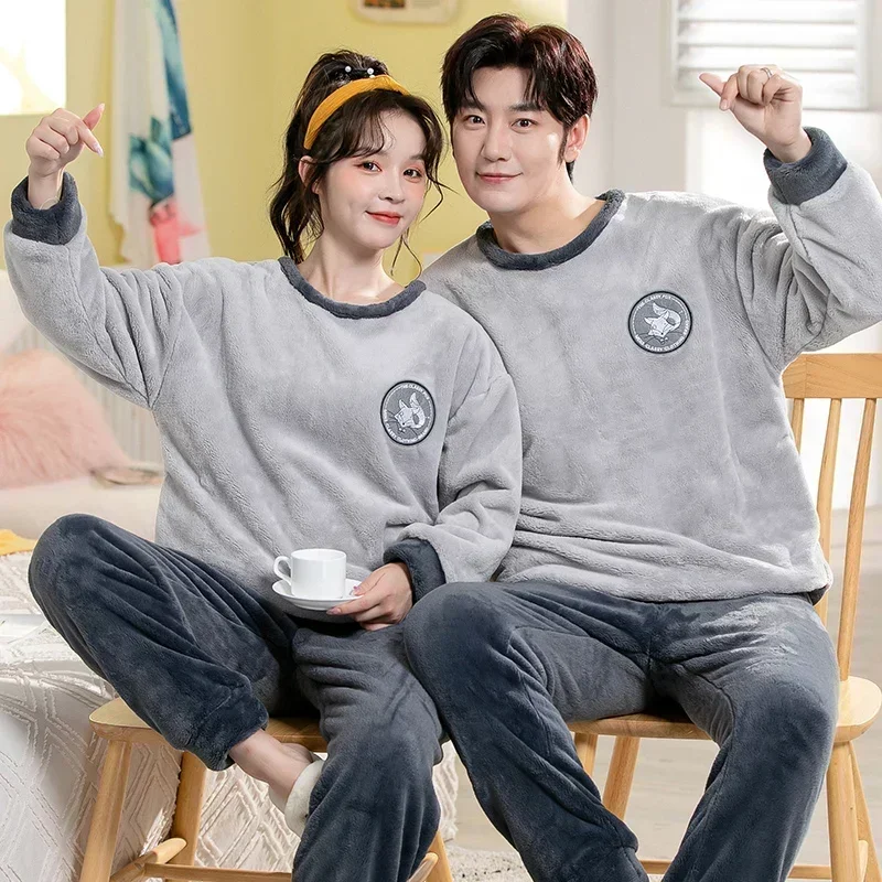 2023 Winter Long Sleeve Thick Warm Flannel Pajama Sets for Men Korean Loose Coral Velvet Sleepwear Pyjamas Homewear Home Clothes