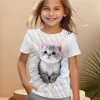 2024 Girl Clothes Short Sleeve Children's Clothing 2 to 8 Years One Piece Cat Graphic T Shirts Kawaii Tops Boys Summer Clothes 6